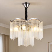 MEKELLE Nobile Crystal Chandelier, 6x E14, Diameter 40cm, Metal and Crystal, Shiny Chrome, Adjustable Height