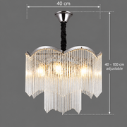 MEKELLE Nobile Crystal Chandelier, 6x E14, Diameter 40cm, Metal and Crystal, Shiny Chrome, Adjustable Height