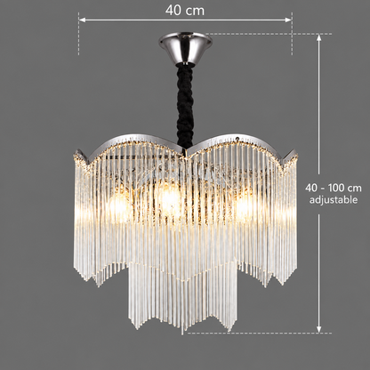 MEKELLE Nobile Crystal Chandelier, 6x E14, Diameter 40cm, Metal and Crystal, Shiny Chrome, Adjustable Height
