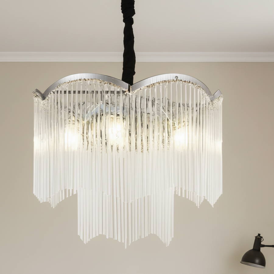 MEKELLE Regalis Crystal Chandelier, 18x E14, Diameter 80cm, Metal and Crystal, Shiny Chrome, Adjustable Height