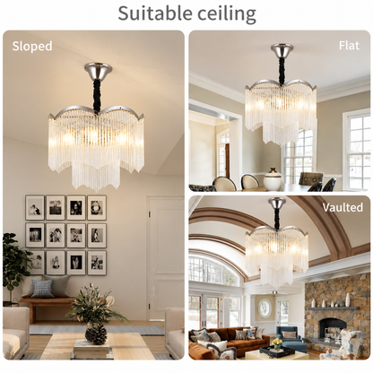 Candelabru Cristal MEKELLE Eleganza, 8x E14, Diametru 50cm, Metal si Cristal, Crom Lucios, Inaltime Reglabila