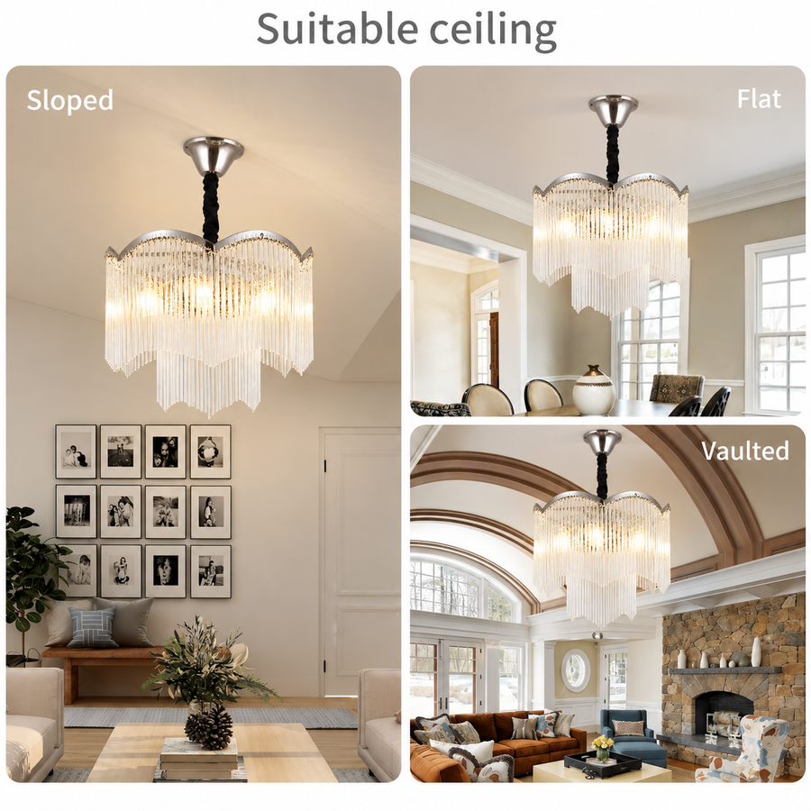 Candelabru Cristal MEKELLE Eleganza, 8x E14, Diametru 50cm, Metal si Cristal, Crom Lucios, Inaltime Reglabila