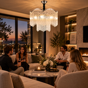 MEKELLE Regalis Crystal Chandelier, 18x E14, Diameter 80cm, Metal and Crystal, Shiny Chrome, Adjustable Height