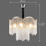 MEKELLE Regalis Crystal Chandelier, 18x E14, Diameter 80cm, Metal and Crystal, Shiny Chrome, Adjustable Height