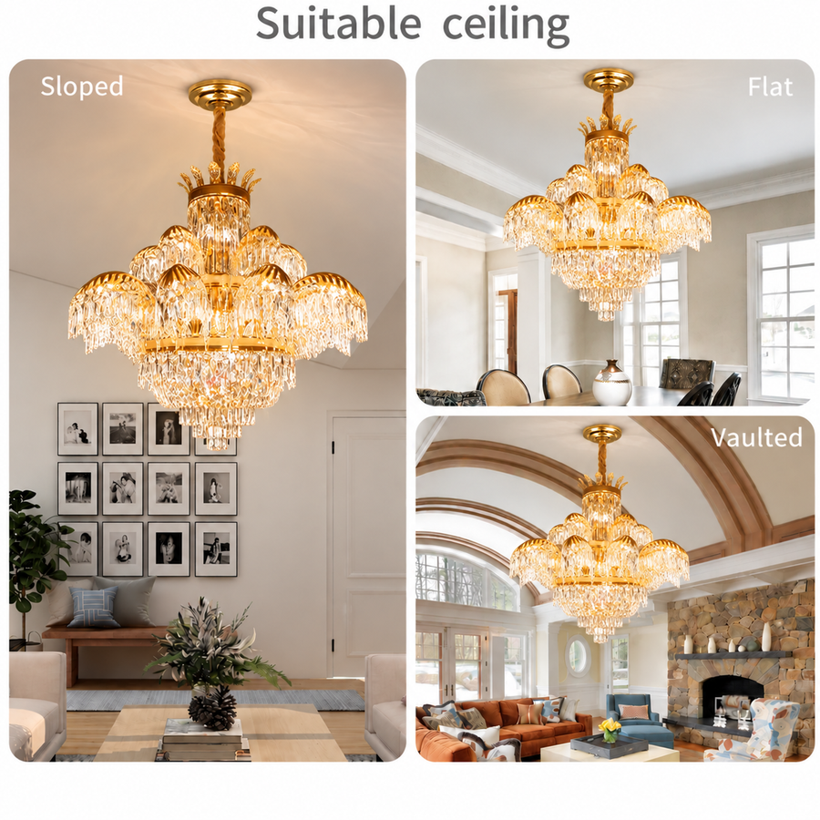 Crystal Chandelier PALACE Supremo 29xG9, D115cm, Shiny Gold, Adjustable Height, Metal and Crystal