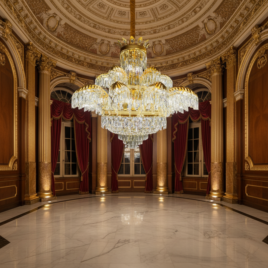 Crystal Chandelier PALACE Supremo 29xG9, D115cm, Shiny Gold, Adjustable Height, Metal and Crystal Crystal Chandeliers Default Title Alessandro Design