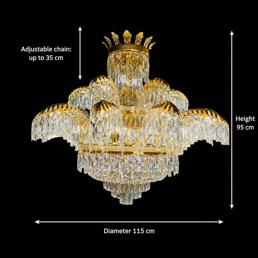 Crystal Chandelier PALACE Supremo 29xG9, D115cm, Shiny Gold, Adjustable Height, Metal and Crystal Crystal Chandeliers Default Title Alessandro Design