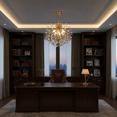 Crystal Chandelier PROWES Eleganza, 8xE14, D50 cm, Gold, Adjustable Height, Metal and Crystal