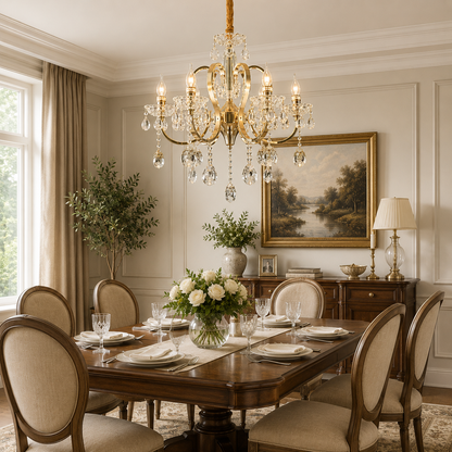 PSE Magno Crystal Chandelier, 6xE14, D61cm, Adjustable Height, Metal and Crystal, Gold