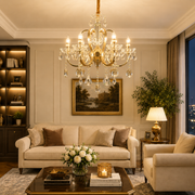 PSE Magno Crystal Chandelier, 6xE14, D61cm, Adjustable Height, Metal and Crystal, Gold