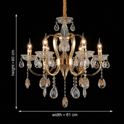 PSE Magno Crystal Chandelier, 6xE14, D61cm, Adjustable Height, Metal and Crystal, Gold