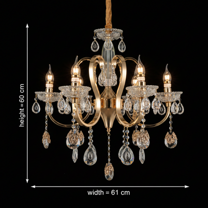 PSE Magno Crystal Chandelier, 6xE14, D61cm, Adjustable Height, Metal and Crystal, Gold
