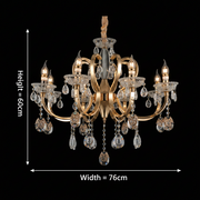 PSE Regalis Crystal Chandelier, 8xE14, D76cm, Adjustable Height, Metal and Crystal, Gold