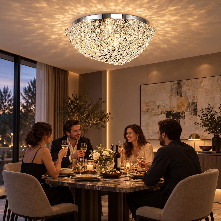 Crystal Chandelier QEQERTARSUAQ Magno, 9x E14, Diameter 60cm, Metal and Crystal, Shiny Chrome