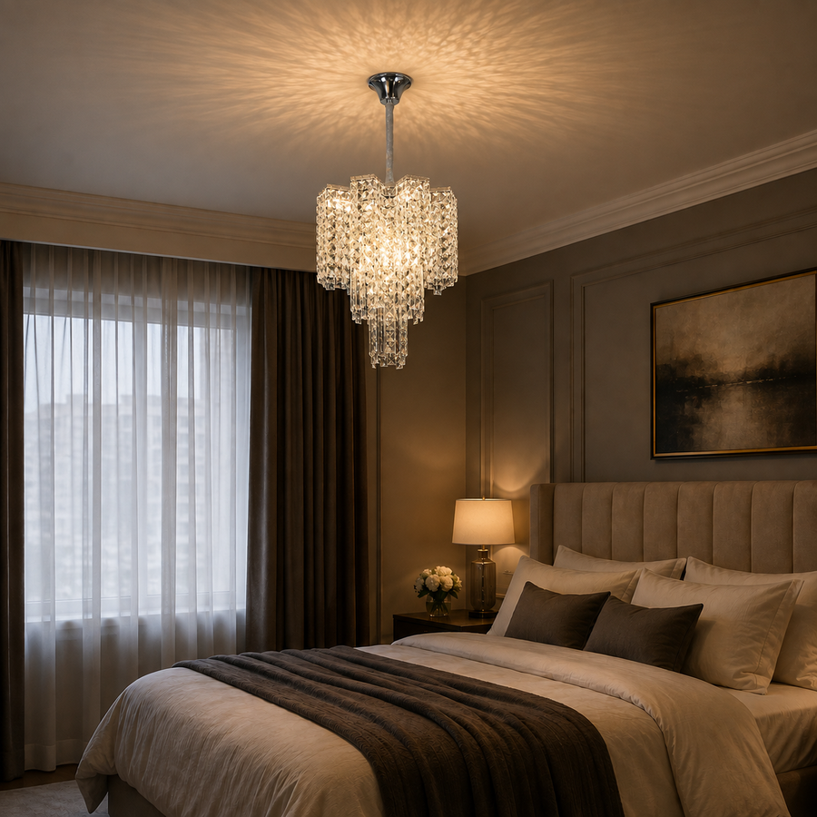 Crystal Chandelier TAGISH Nobile 7xE14, Diameter 40cm, Metal and Crystal, Shiny Chrome, Adjustable Height