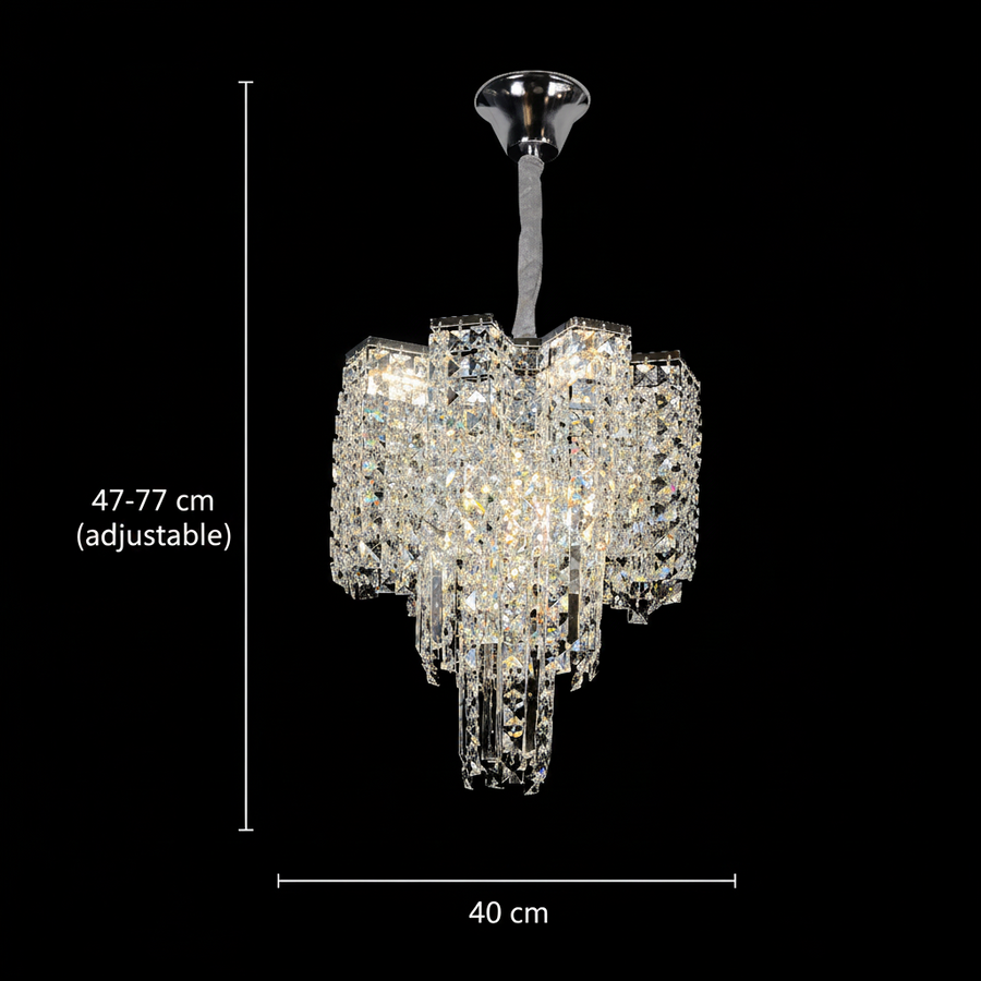 Crystal Chandelier TAGISH Nobile 7xE14, Diameter 40cm, Metal and Crystal, Shiny Chrome, Adjustable Height