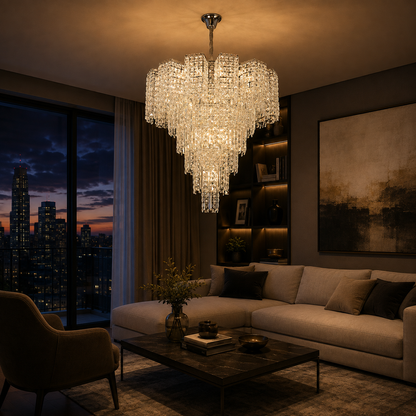 Crystal Chandelier TAGISH Supremo 19xE14, Diameter 80cm, Metal and Crystal, Shiny Chrome, Adjustable Height