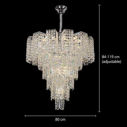 Crystal Chandelier TAGISH Supremo 19xE14, Diameter 80cm, Metal and Crystal, Shiny Chrome, Adjustable Height