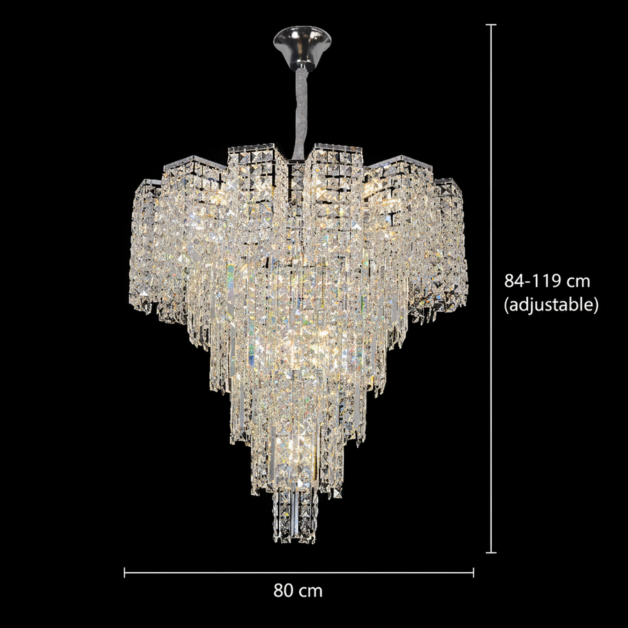 Crystal Chandelier TAGISH Supremo 19xE14, Diameter 80cm, Metal and Crystal, Shiny Chrome, Adjustable Height