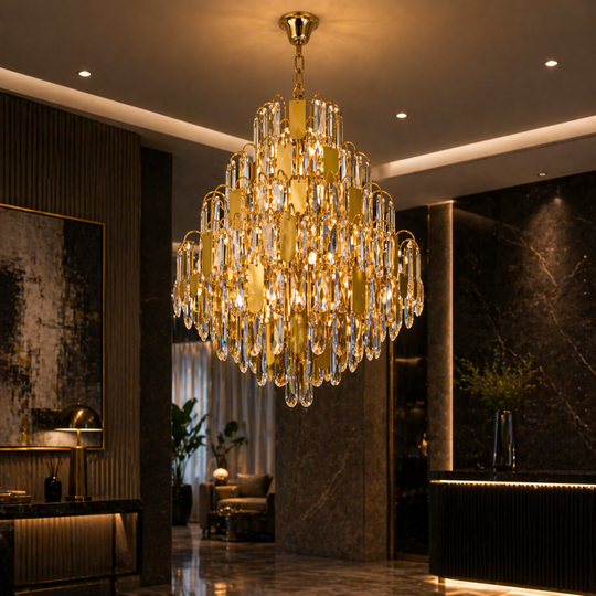 Crystal Chandelier TIER Nobile 8xE14, D40 cm, Gold, Adjustable Height, Metal and Crystal Crystal Chandeliers Default Title Alessandro Design