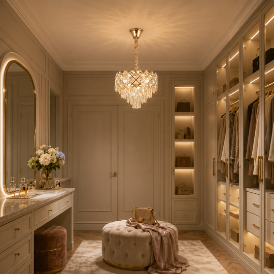 Crystal Chandelier VECTORIA Nobile 5xE14, Diameter 39cm, Gold, Adjustable Height, Metal and Crystal