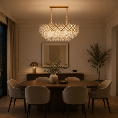 VECTORIA Supremo Crystal Chandelier, 10xE14, Diameter 75x39cm, Gold, Adjustable Height, Metal and Crystal