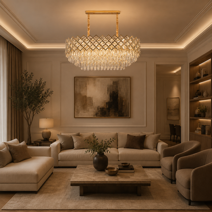 VECTORIA Supremo Crystal Chandelier, 10xE14, Diameter 75x39cm, Gold, Adjustable Height, Metal and Crystal