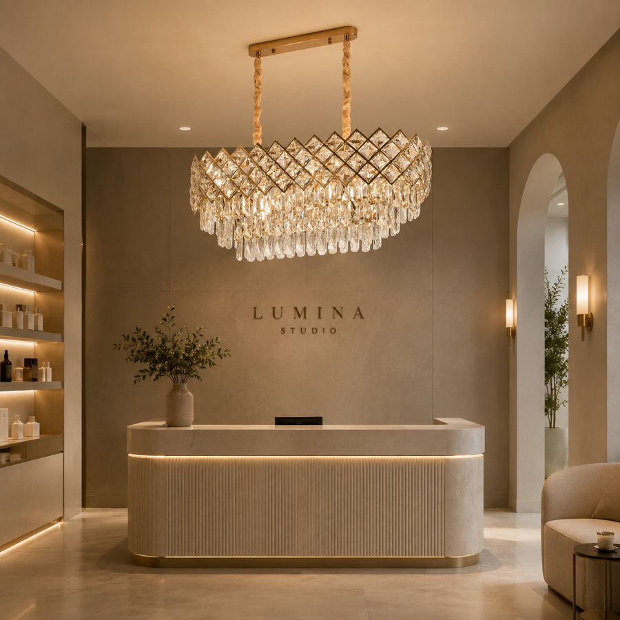 VECTORIA Supremo Crystal Chandelier, 10xE14, Diameter 75x39cm, Gold, Adjustable Height, Metal and Crystal