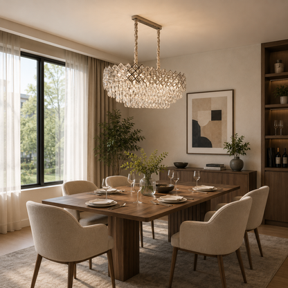 VECTORIA Supremo Crystal Chandelier, 10xE14, Diameter 75x39cm, Shiny Chrome, Adjustable Height, Metal and Crystal