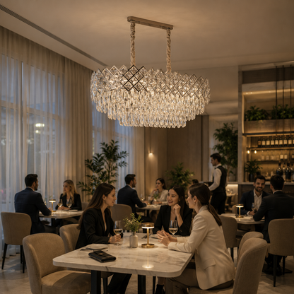 VECTORIA Supremo Crystal Chandelier, 10xE14, Diameter 75x39cm, Shiny Chrome, Adjustable Height, Metal and Crystal
