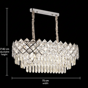 VECTORIA Supremo Crystal Chandelier, 10xE14, Diameter 75x39cm, Shiny Chrome, Adjustable Height, Metal and Crystal