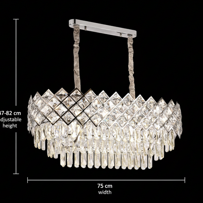 VECTORIA Supremo Crystal Chandelier, 10xE14, Diameter 75x39cm, Shiny Chrome, Adjustable Height, Metal and Crystal