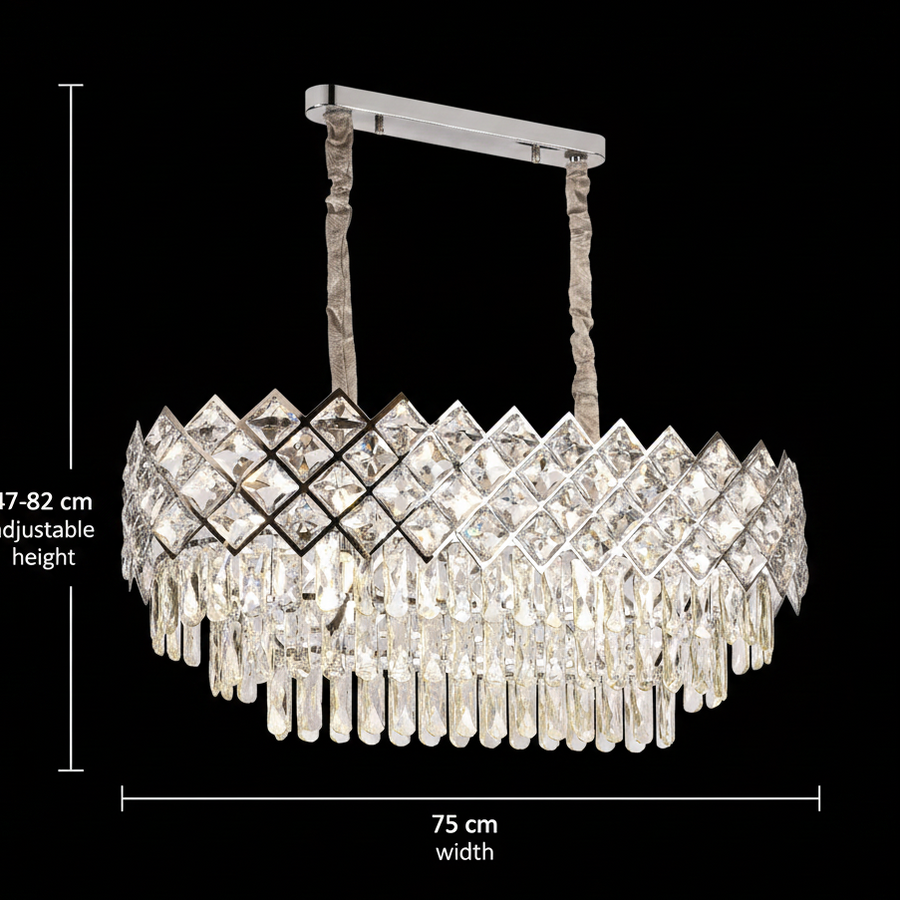 VECTORIA Supremo Crystal Chandelier, 10xE14, Diameter 75x39cm, Shiny Chrome, Adjustable Height, Metal and Crystal