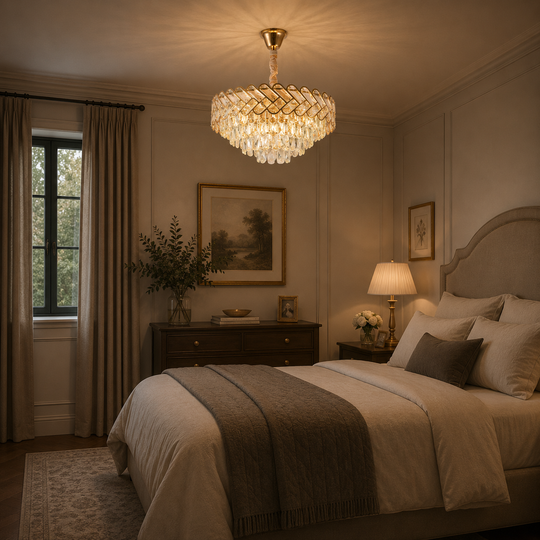 Crystal Chandelier VECTOR Elegance 8xE14, Diameter 48cm, Shiny Gold, Adjustable Height, Metal and Crystal