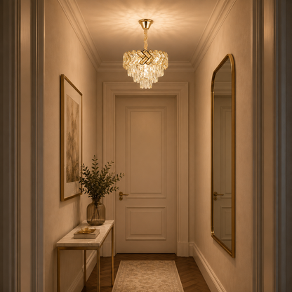 Crystal Chandelier VECTOR Nobile 5xE14, Diameter 39cm, Shiny Gold, Adjustable Height, Metal and Crystal