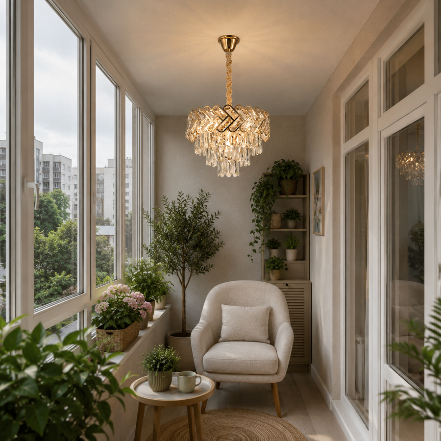 Crystal Chandelier VECTOR Nobile 5xE14, Diameter 39cm, Shiny Gold, Adjustable Height, Metal and Crystal