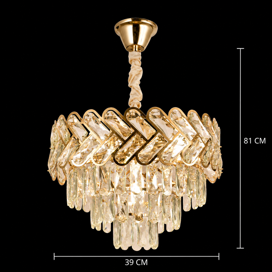 Crystal Chandelier VECTOR Nobile 5xE14, Diameter 39cm, Shiny Gold, Adjustable Height, Metal and Crystal