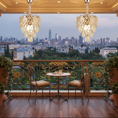 Crystal Chandelier VECTOR Petito 3xE14, Diameter 28cm, Shiny Gold, Adjustable Height, Metal and Crystal