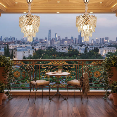 Crystal Chandelier VECTOR Petito 3xE14, Diameter 28cm, Shiny Gold, Adjustable Height, Metal and Crystal