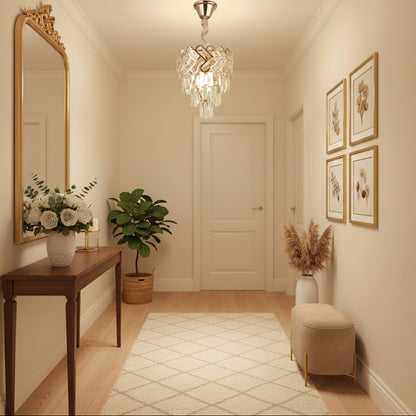 Crystal Chandelier VECTOR Petito 3xE14, Diameter 28cm, Shiny Gold, Adjustable Height, Metal and Crystal