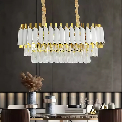 VERSAILLES Regalis Crystal Chandelier, Length 80cm, 10xE14, White, Adjustable Height