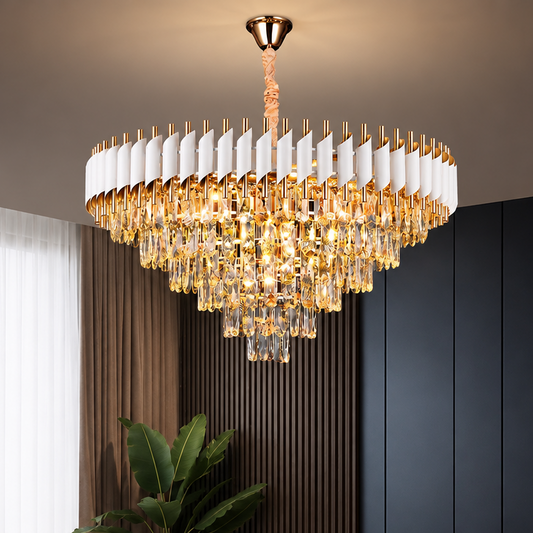 VERSAILLES Supremo Crystal Chandelier 12xE14, Diameter 80cm, Glossy Gold and White, Adjustable Height