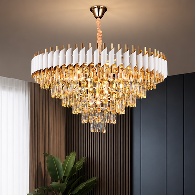 VERSAILLES Supremo Crystal Chandelier 12xE14, Diameter 80cm, Glossy Gold and White, Adjustable Height