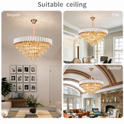 VERSAILLES Supremo Crystal Chandelier 12xE14, Diameter 80cm, Glossy Gold and White, Adjustable Height