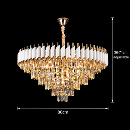VERSAILLES Supremo Crystal Chandelier 12xE14, Diameter 80cm, Glossy Gold and White, Adjustable Height