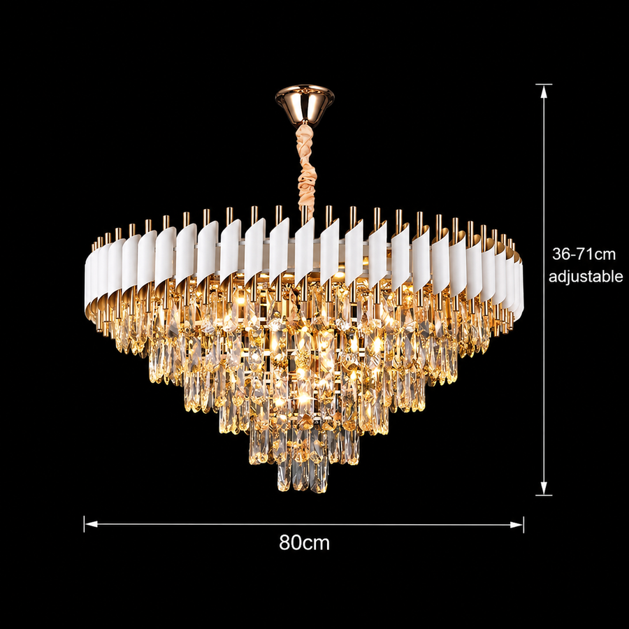 VERSAILLES Supremo Crystal Chandelier 12xE14, Diameter 80cm, Glossy Gold and White, Adjustable Height