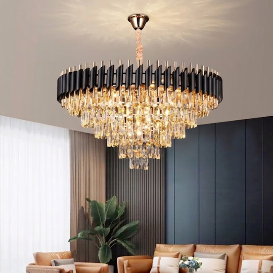 Crystal Chandelier VERSAILLES Supremo 12xE14, Diameter 80cm, Glossy Gold and Black, Adjustable Height