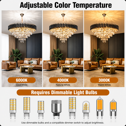 Crystal Chandelier VERSAILLES Supremo 12xE14, Diameter 80cm, Glossy Gold and Black, Adjustable Height