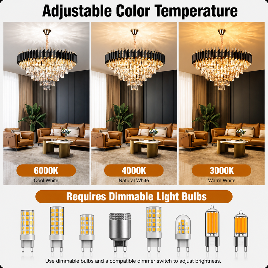Crystal Chandelier VERSAILLES Supremo 12xE14, Diameter 80cm, Glossy Gold and Black, Adjustable Height