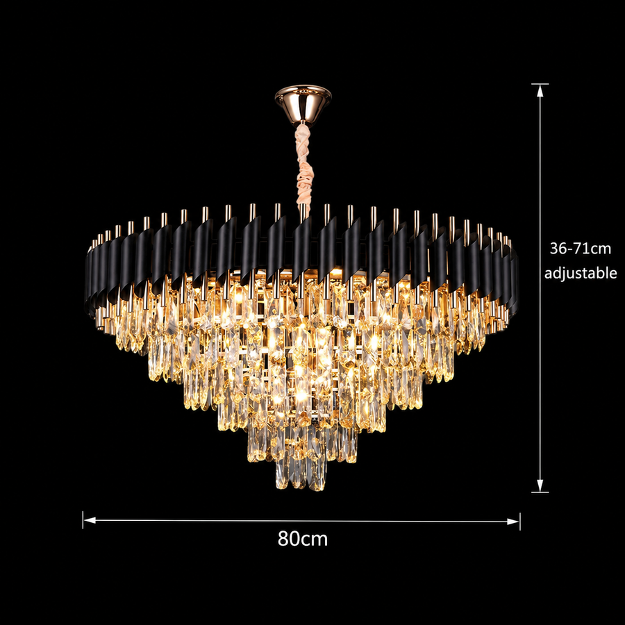 Crystal Chandelier VERSAILLES Supremo 12xE14, Diameter 80cm, Glossy Gold and Black, Adjustable Height